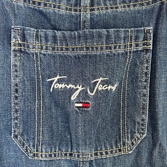 Tommy Hilfiger Jeans Overalls Women's Bibs Carpenter Denim Y2K Logo Strap Size 6 - Picture 5 of 16